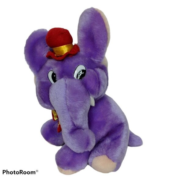 Purple Circus Elephant Red Hat Plush 9.5 Inch - Picture 1 of 7